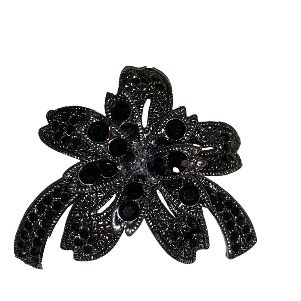 Vintage black rhinestone ribbon brooch